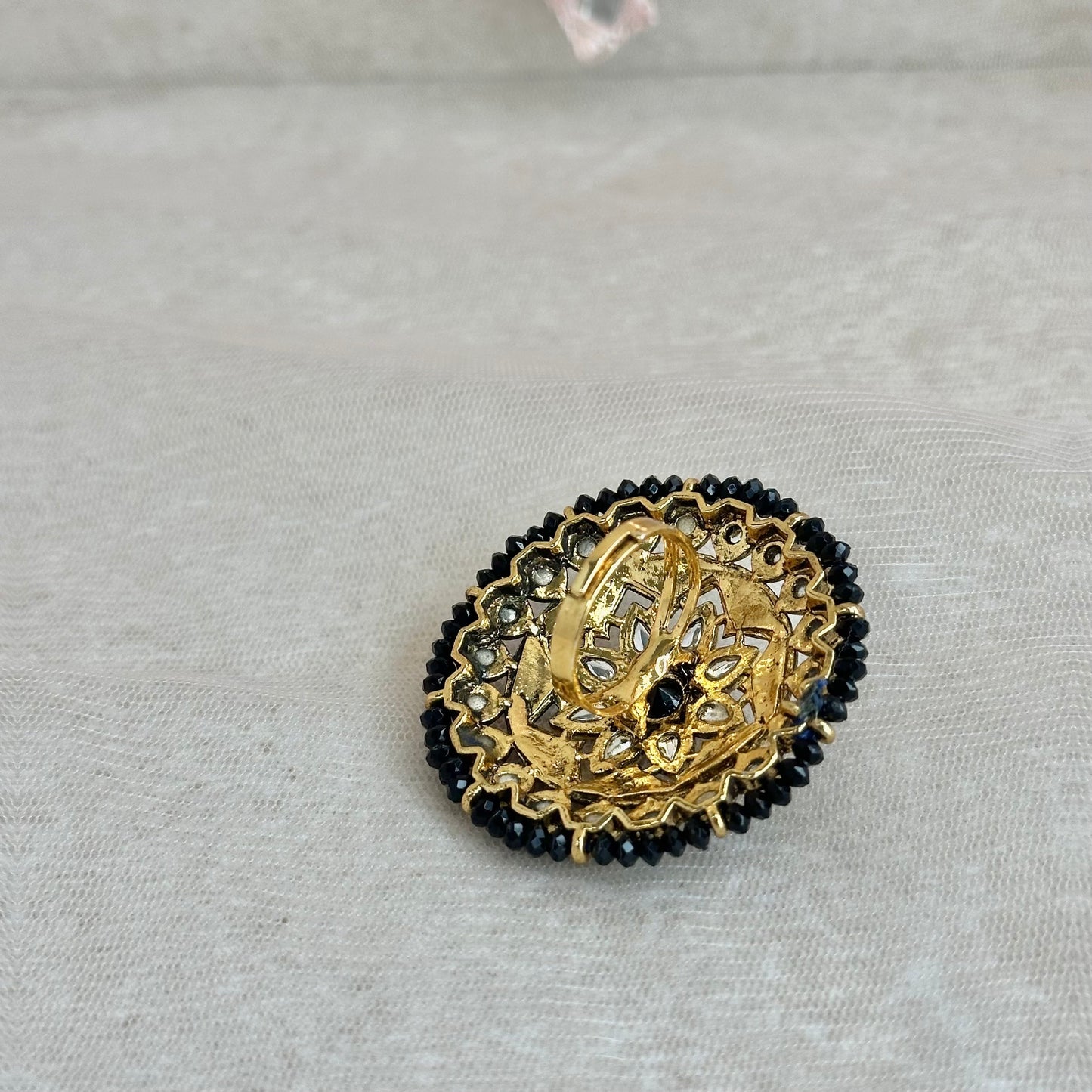 Medium Faux Kundan Ring - Black/ Fashion Jewellery/ Gift for Women/Indian/Pakistani style