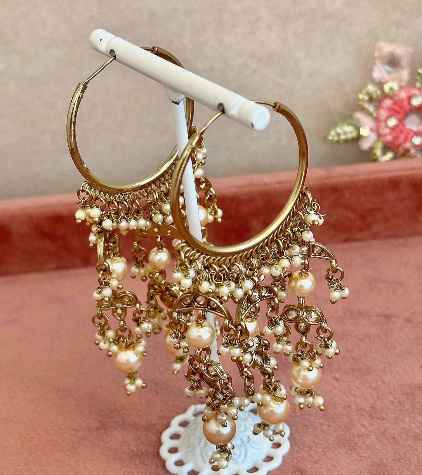 Golden Hoop Earrings - Champagne/ Indian Style Earring
