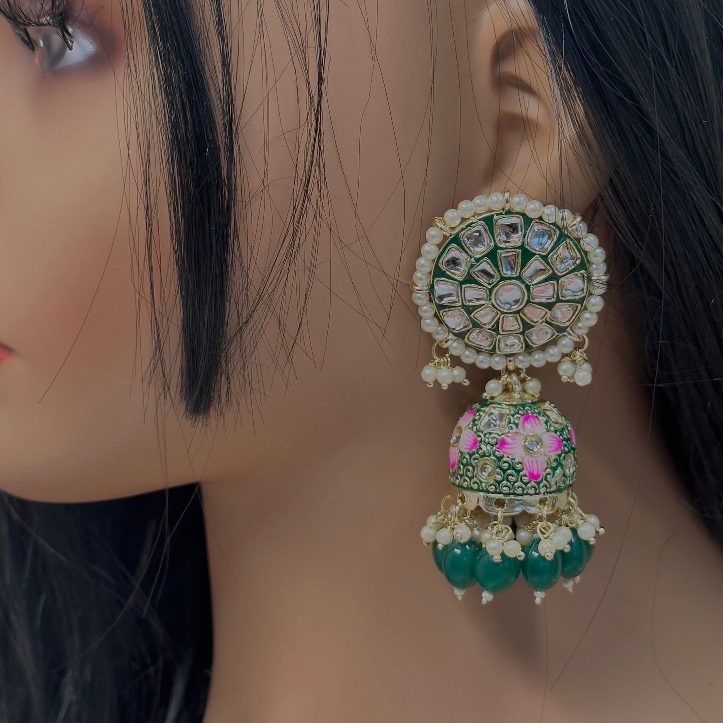Faux Kundan Jhumka Earrings - Ruby/ Indian Style Earring