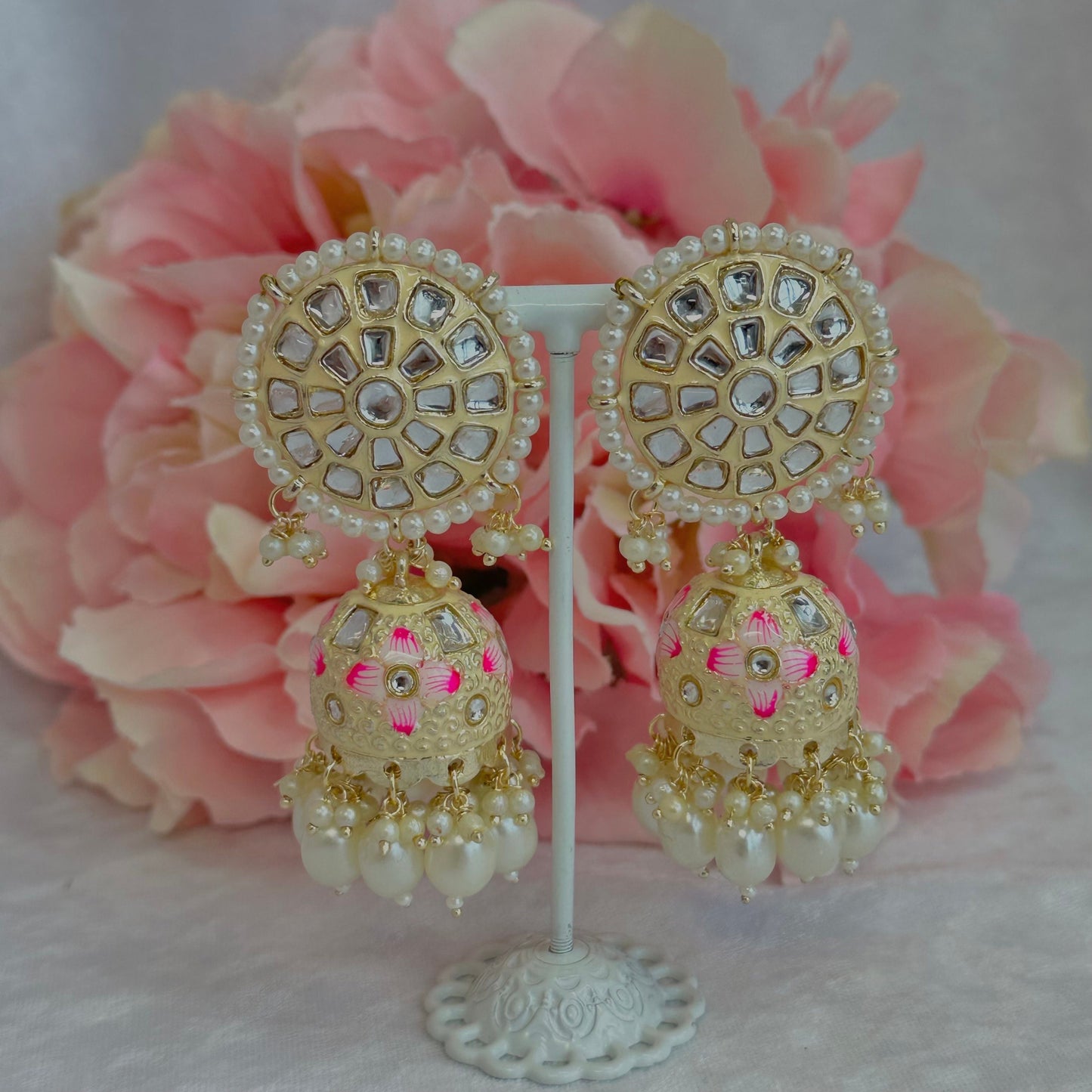 Faux Kundan Jhumka Earrings - Cream/ Indian Style Earring