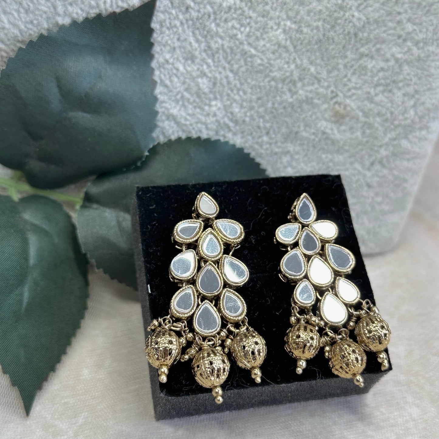 Mirror Necklace Set - Gold Ball Earring/ Tikka/ Tikli/ Indian/ Pakistani/Fashion Jewellery/ Gift for Women