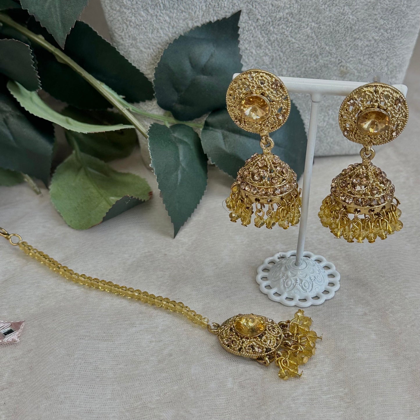Bright Gold Choker Set/ Jhumka earring/ Tikka/ Indian/ Pakistani/Fashion Jewellery/