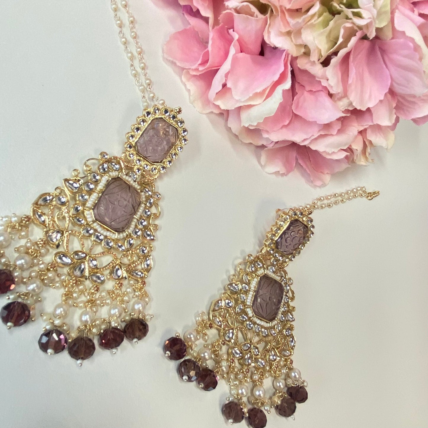Large Faux-Kundan Earrings - Plum/ Purple Indian Style Earring/ Fashion Jewellery/ Gift for Women
