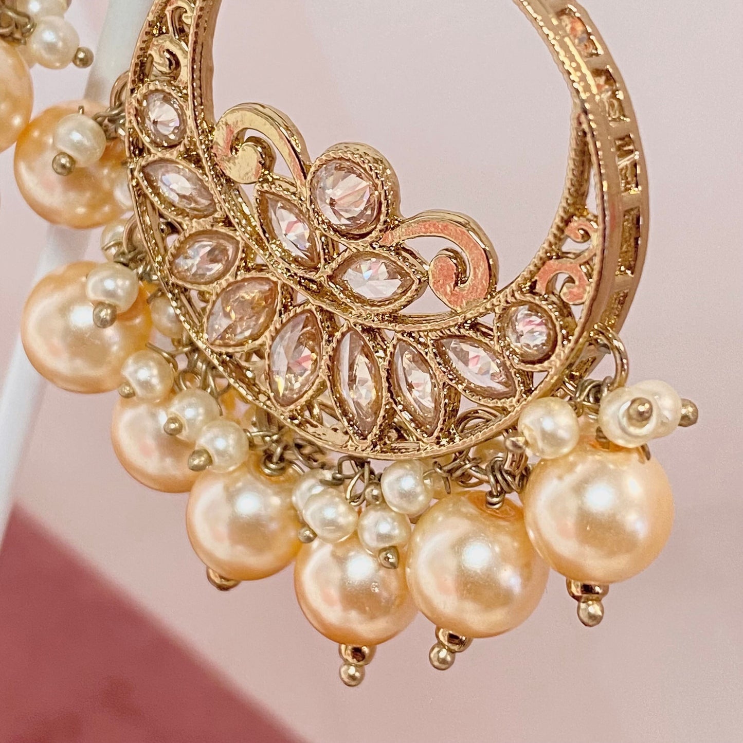 Golden Pearl Indian Crystal Earrings/ Fashion Jewellery/ Gift for Women/Indian/Pakistani style