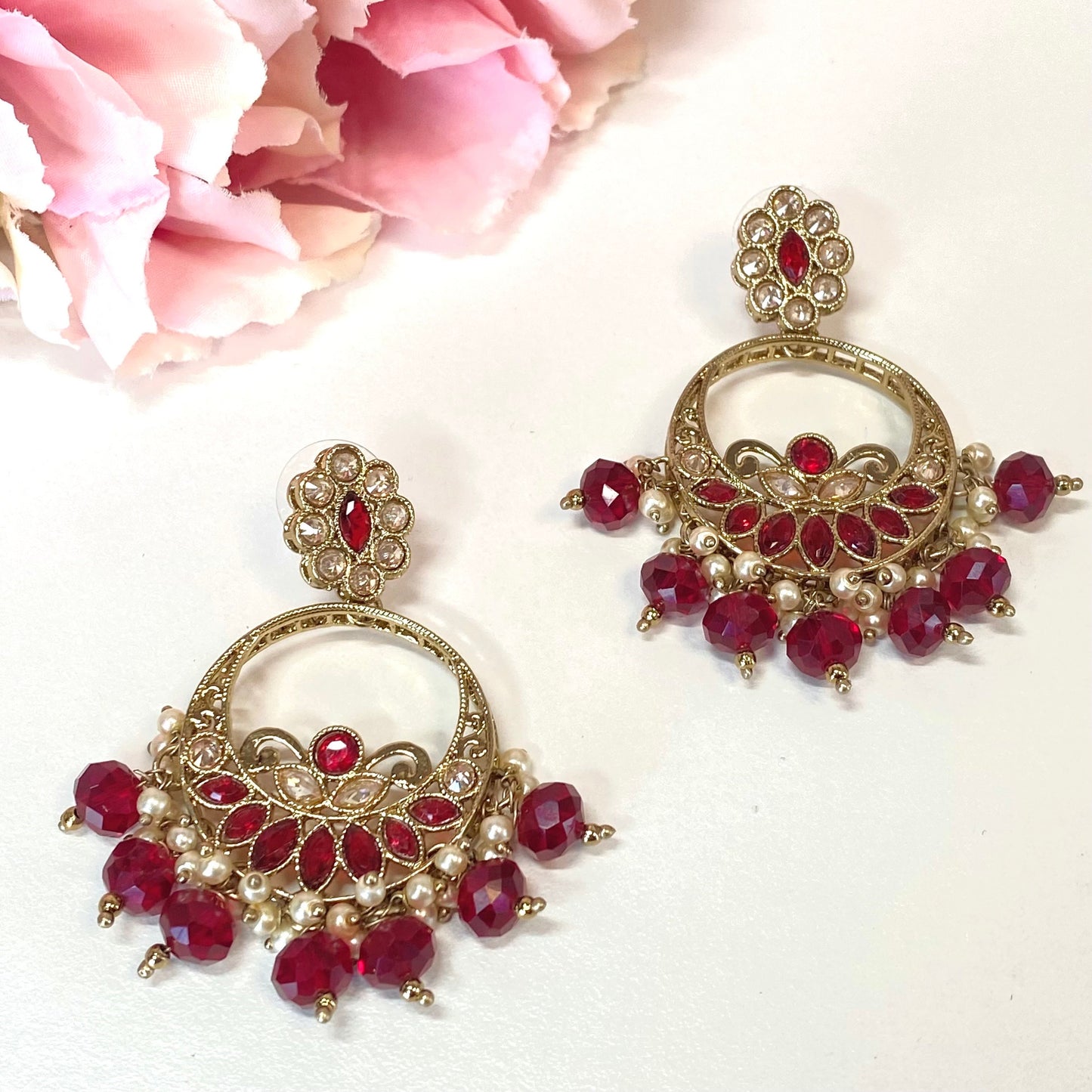 Crystal Earrings- Maroon