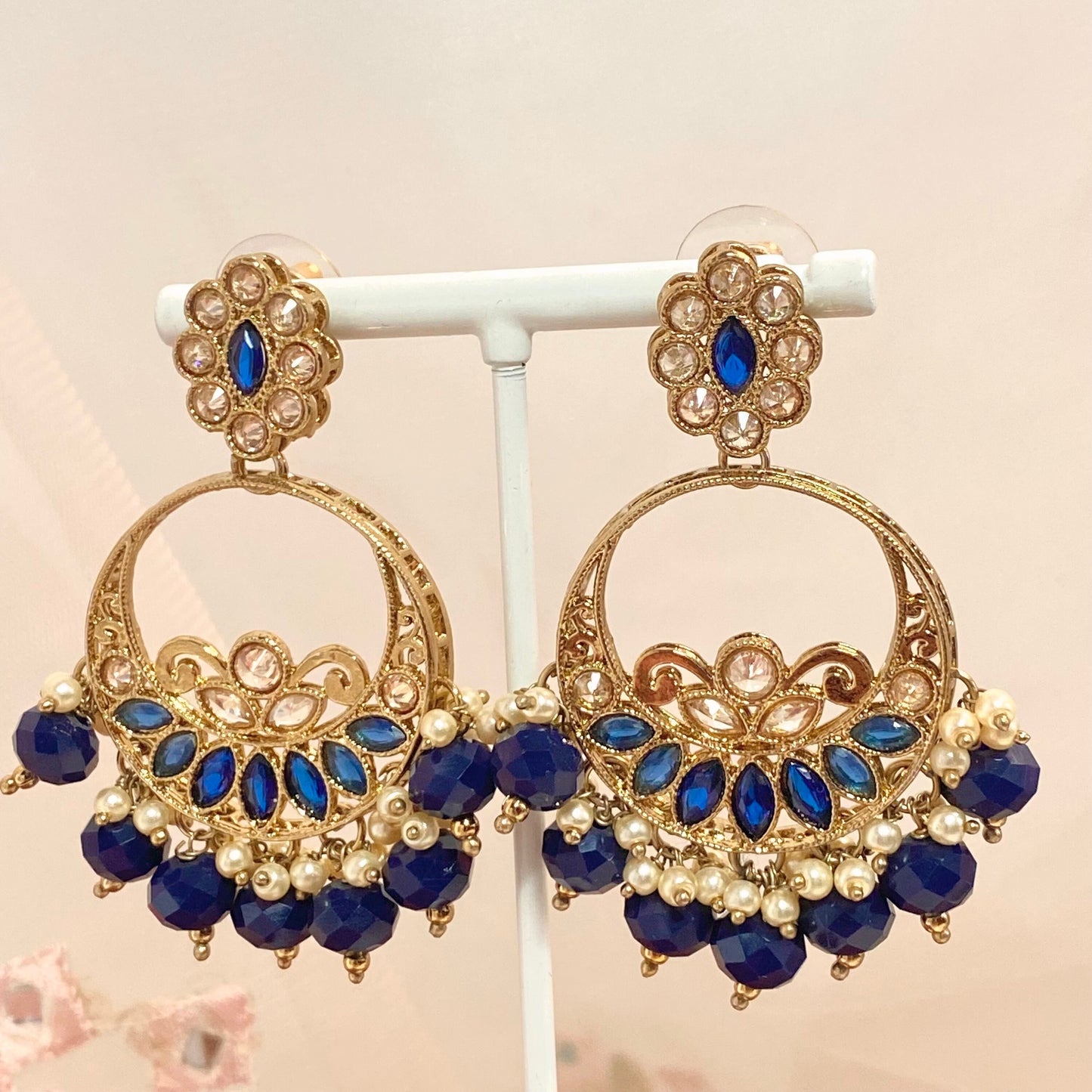 Crystal Earrings- Navy/ Indian Style Earring/ Fashion Jewellery/ Gift for Women