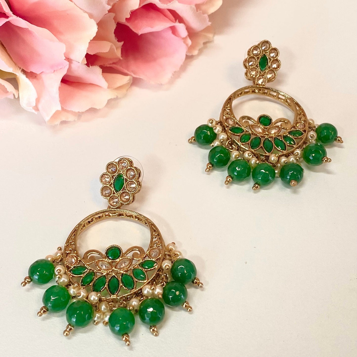 Crystal Earrings- Green/ Indian Style Earring/ Fashion Jewellery/ Gift for Women