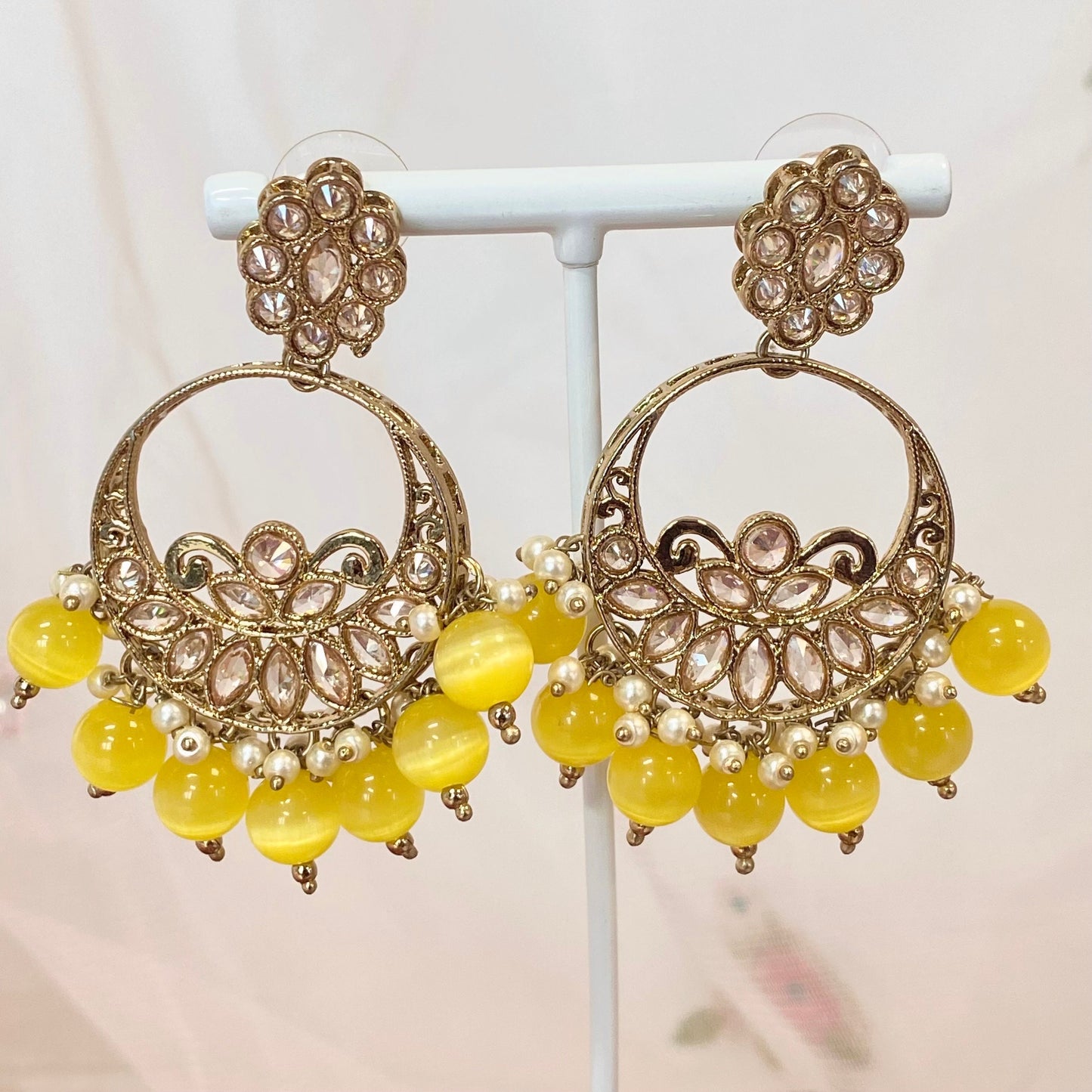 Crystal Earrings- Yellow/ Indian Style Earring/ Fashion Jewellery/ Gift for Women/ Mendhi/ Haldi/ Party