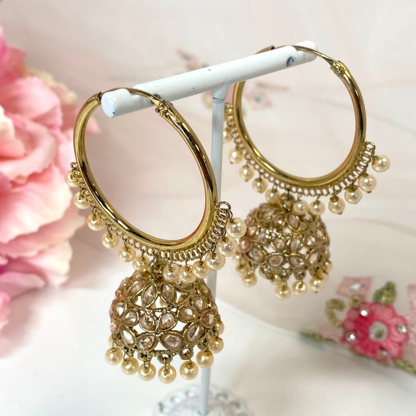 Golden Medium Jhumka Earrings/ / Indian Style Earring/ Pierced Gold Earring