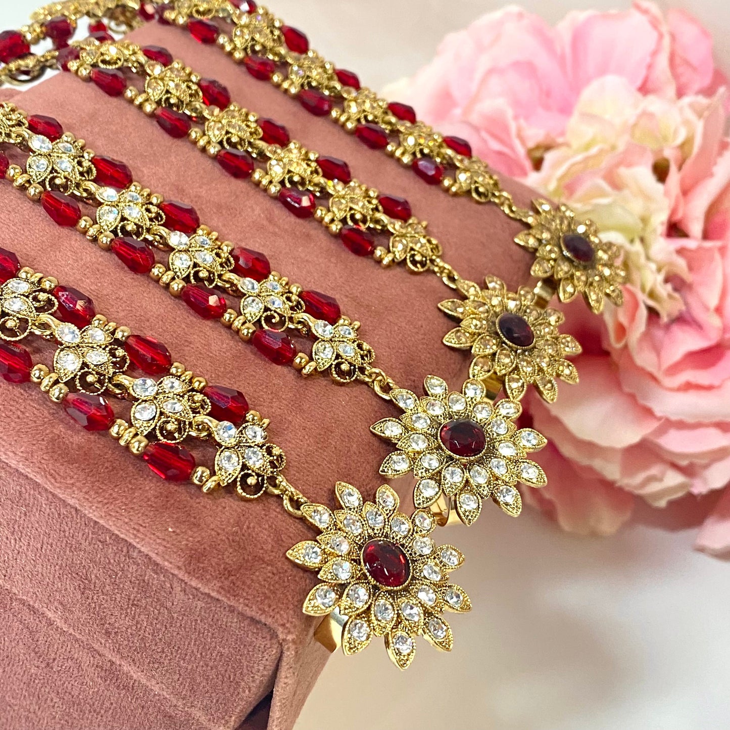 Hand Harness - Maroon/ Clear/ Fashion Jewellery/ Gift for Women/Indian/Pakistani style /Haathphool/Hand Accessory