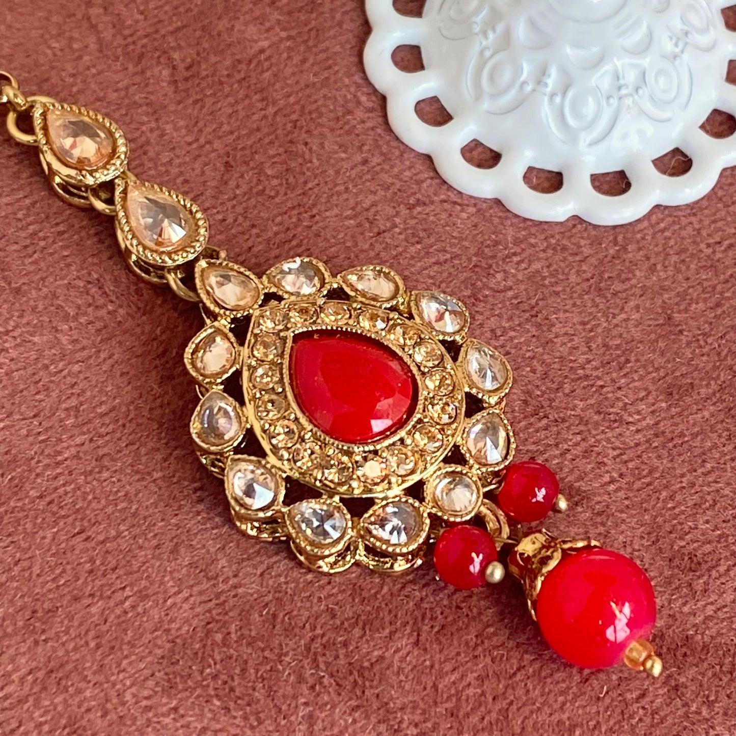 Red Jhumka and Tikka set/ Earring Indian/ Pakistani Style/ Jhumki/ Tikli