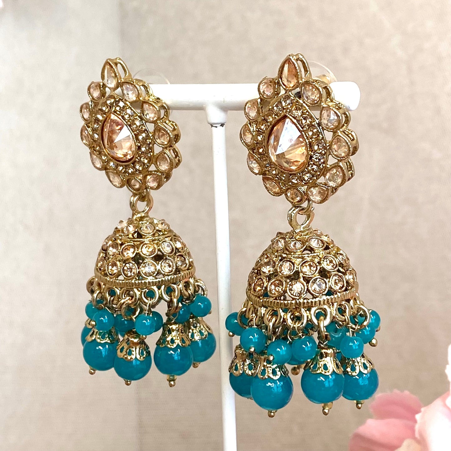 Teal Jhumka and Tikka set Indian Style Earring/ Pakistani Fashion/ Fashion Jewellery/ Gift for Women