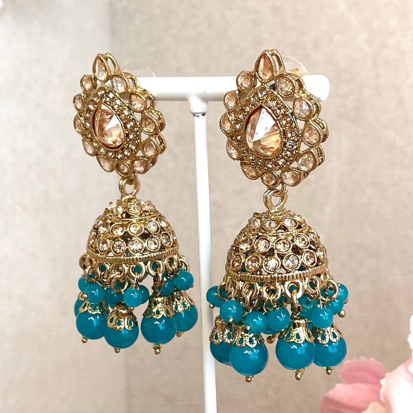 Teal Jhumka and Tikka set Indian Style Earring/ Pakistani Fashion/ Fashion Jewellery/ Gift for Women