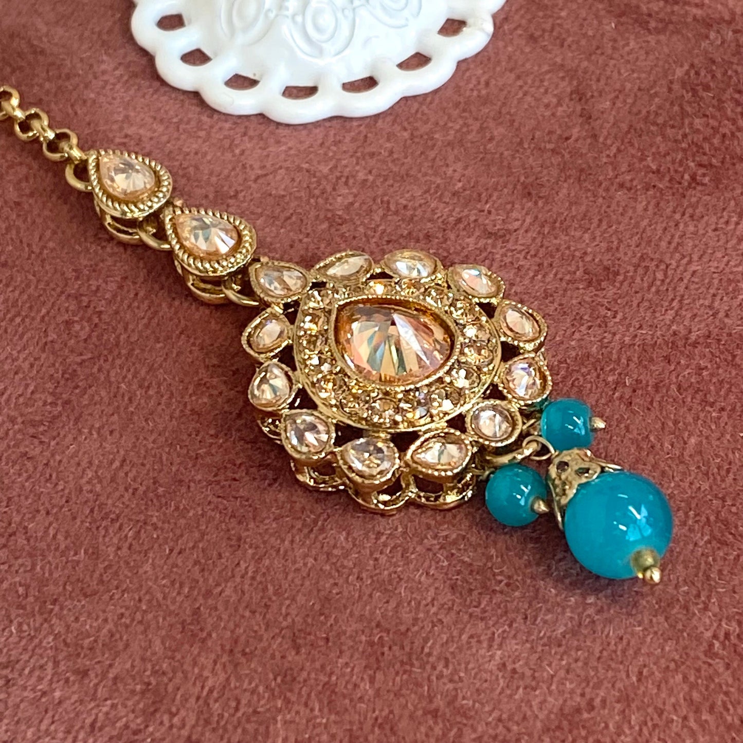 Teal Jhumka and Tikka set Indian Style Earring/ Pakistani Fashion/ Fashion Jewellery/ Gift for Women