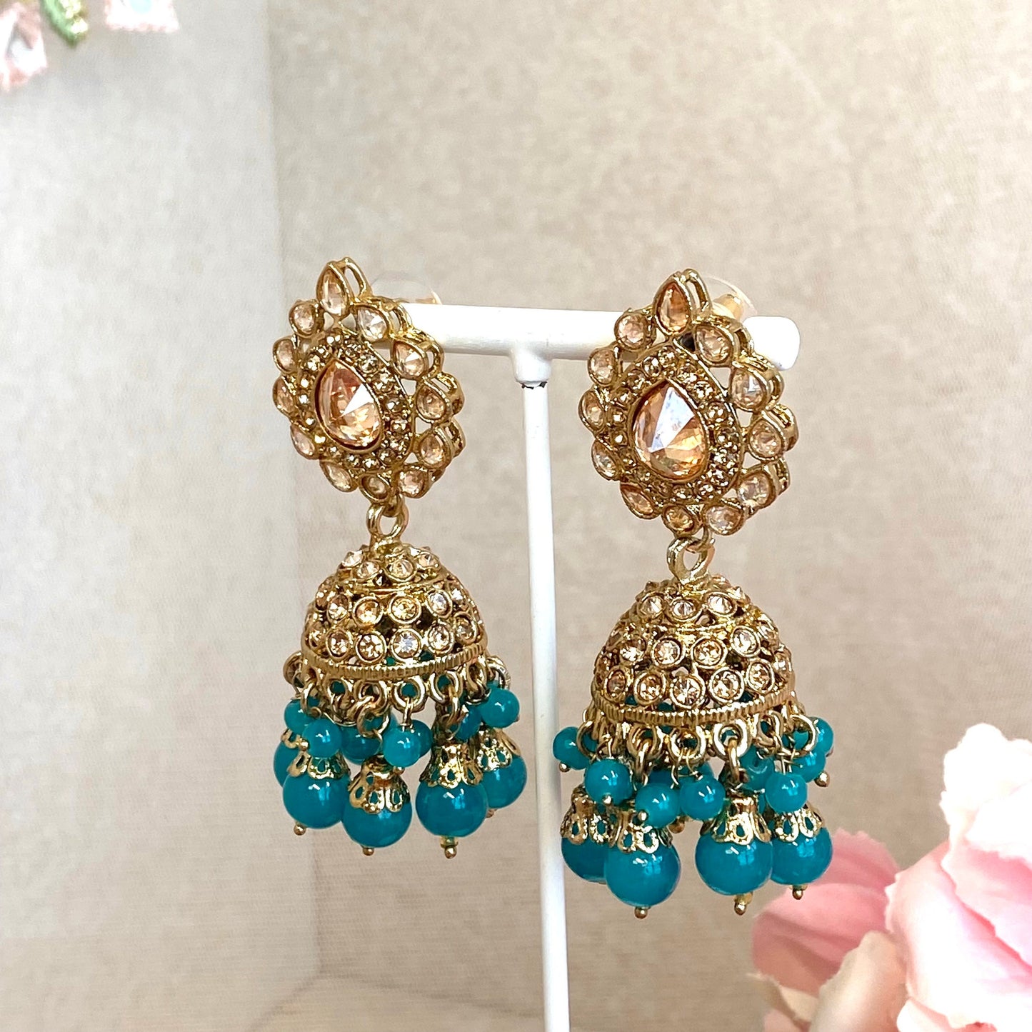 Teal Jhumka and Tikka set Indian Style Earring/ Pakistani Fashion/ Fashion Jewellery/ Gift for Women