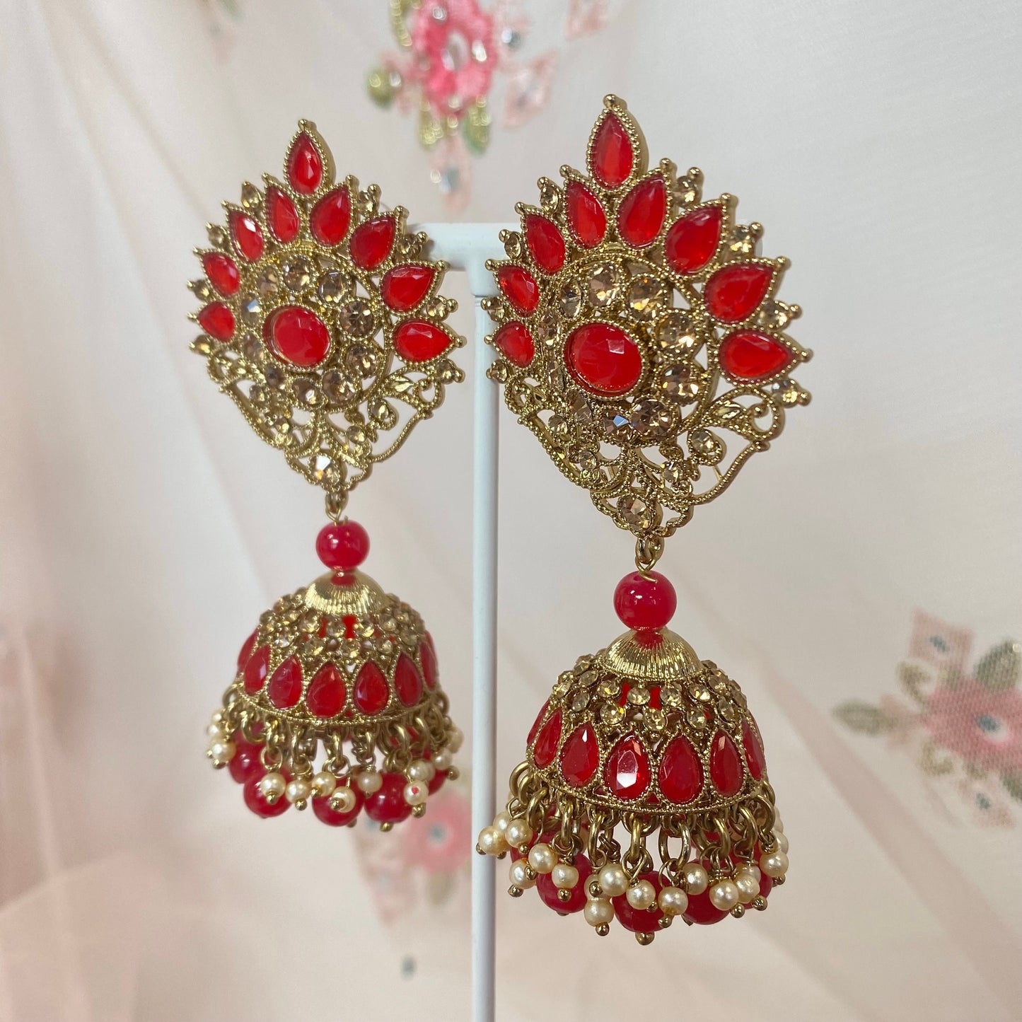 Medium Jhumka Earrings - Red