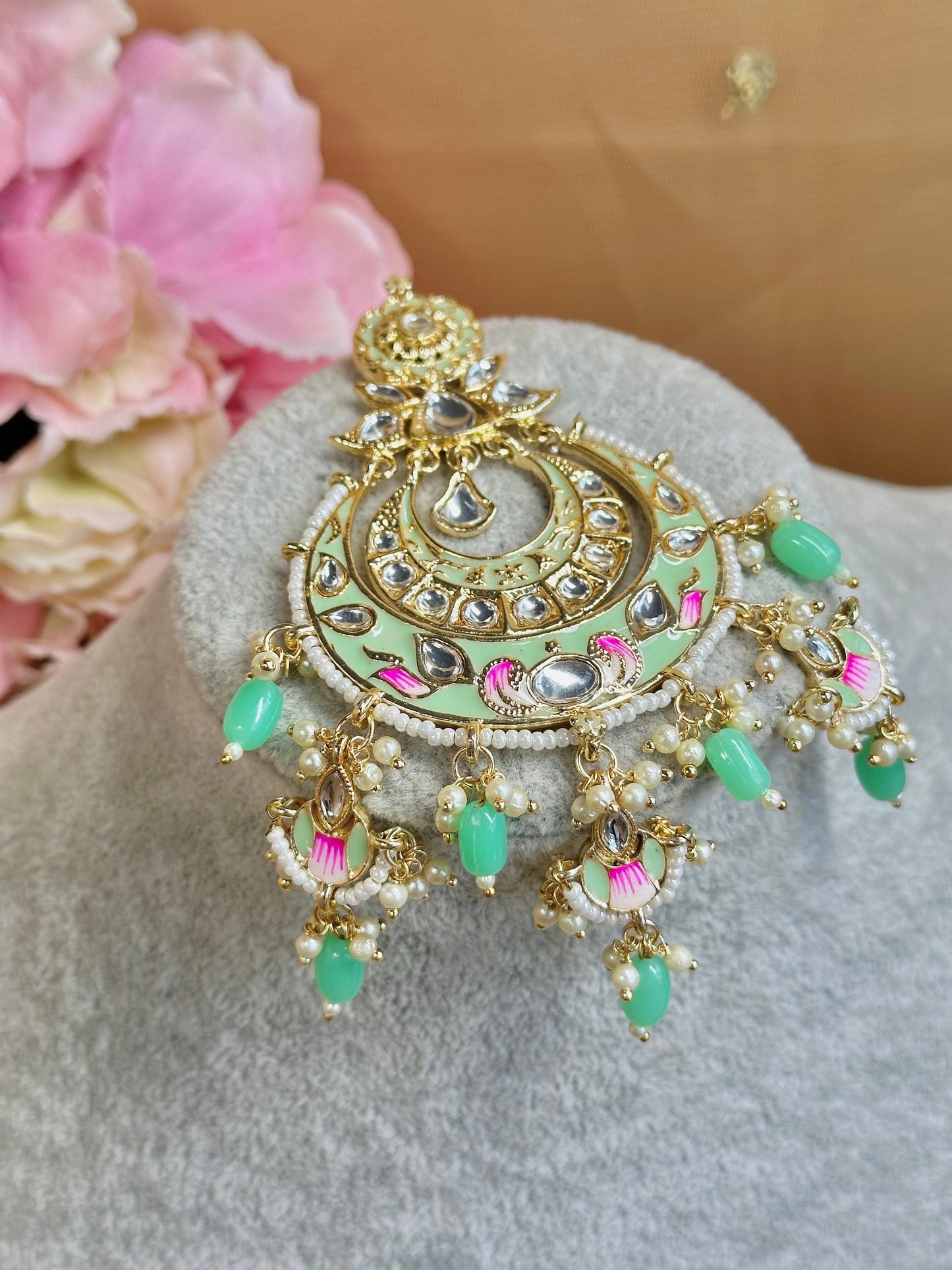 Meenakari/Faux Kudan Large Tikka - Mint/ Tikli/ Indian/ Pakistani Fashion Jewellery/ Maang Tikkas