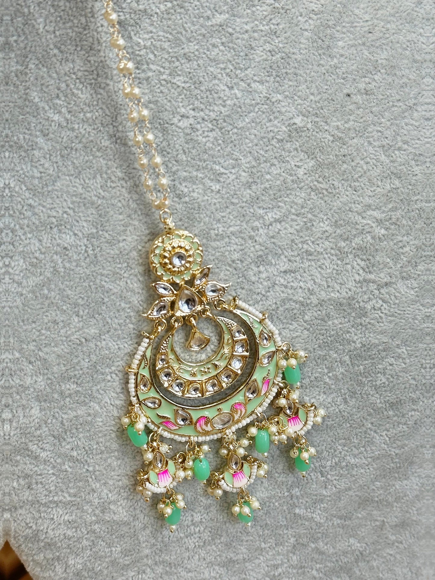 Meenakari/Faux Kudan Large Tikka - Mint/ Tikli/ Indian/ Pakistani Fashion Jewellery/ Maang Tikkas