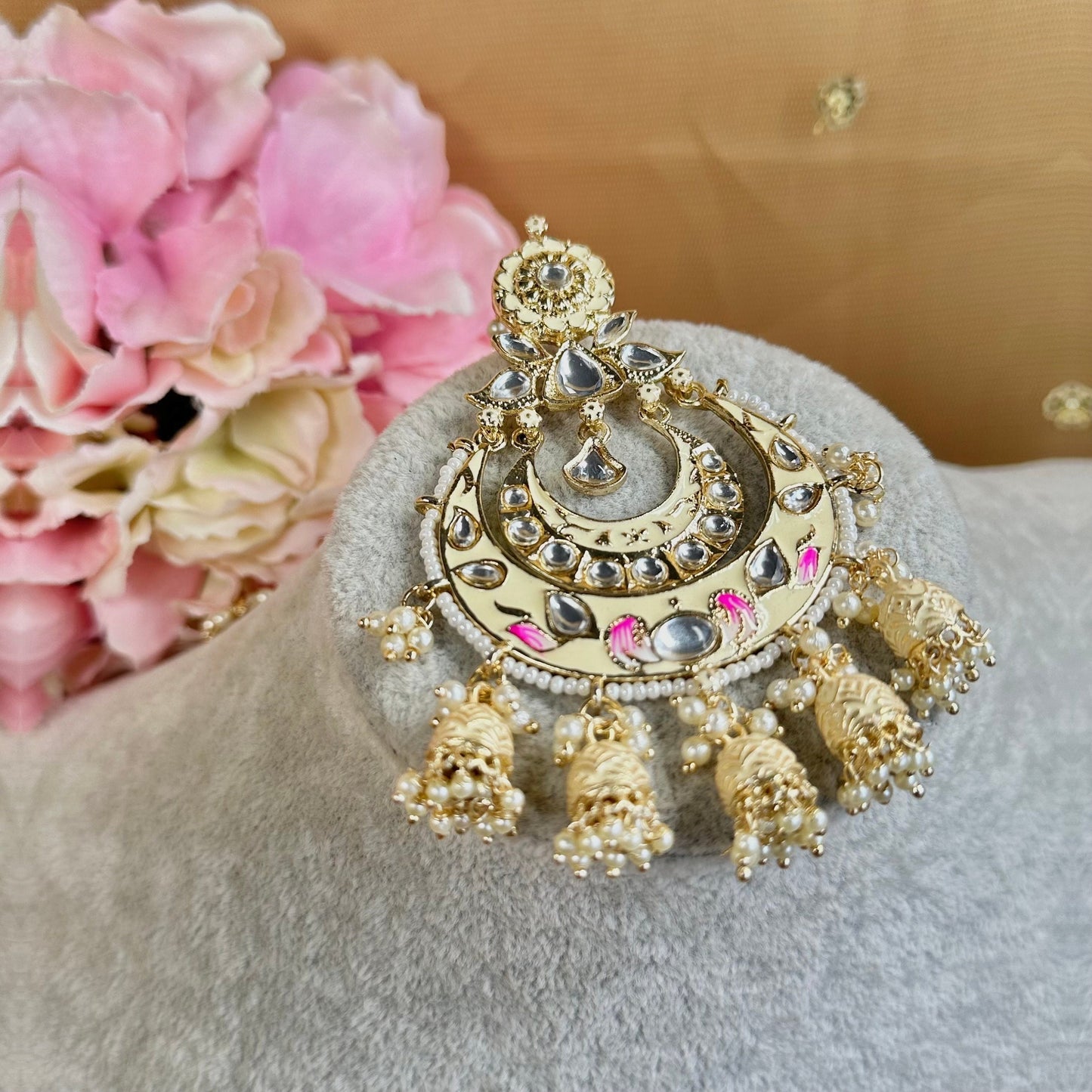 Meenakari/Faux Kudan Large Tikka - Cream/ Tikli/ Indian/ Pakistani Fashion Jewellery/Maang Tikkas