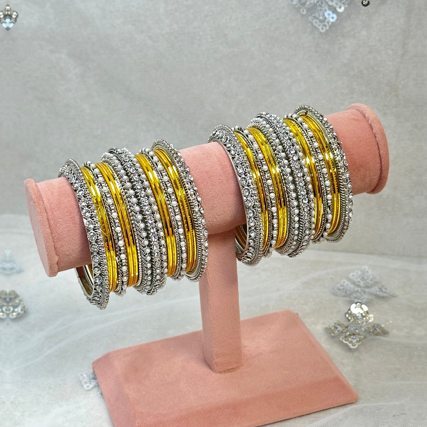 Yellow/Silver Bangle Set/Indian/ Pakistani/Jewelley/ Fashion Bracelet