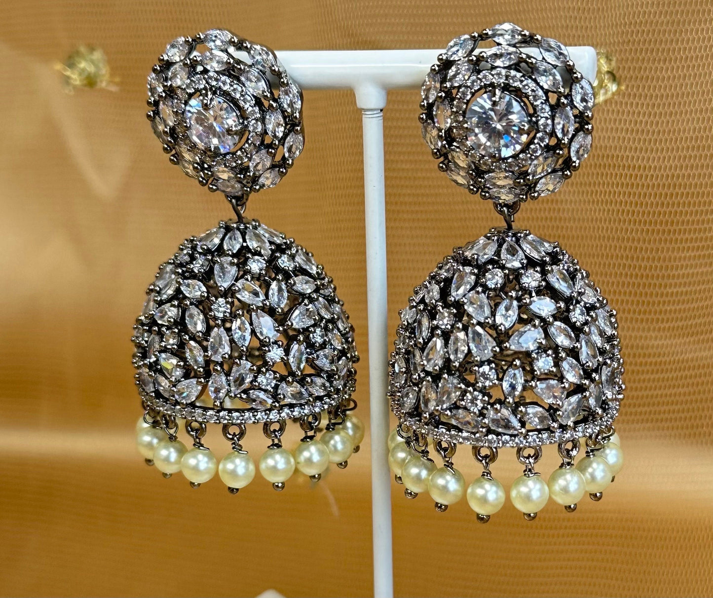 Dark Silver Diamante Medium Jhumka Earrings/ Fashion Jewellery/ Gift for Women/Indian/Pakistani style