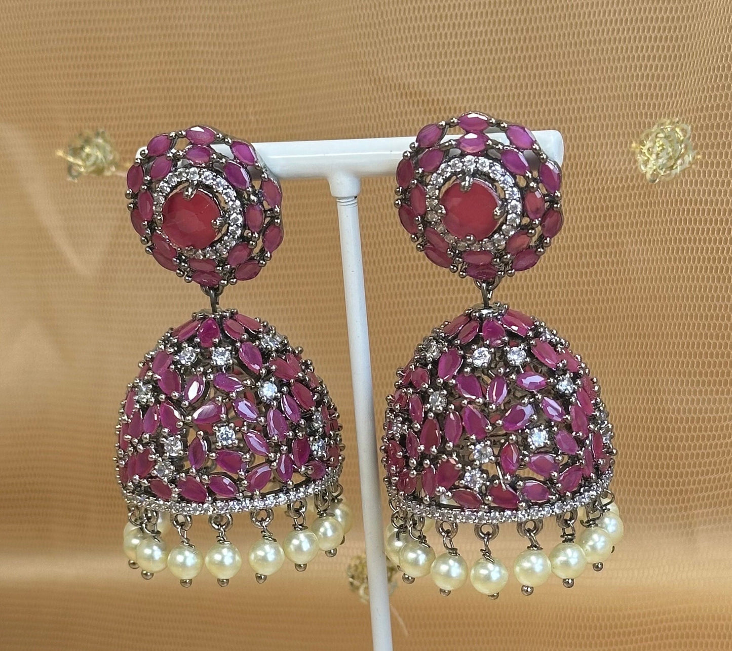 Purple Diamante Medium Jhumka Earrings