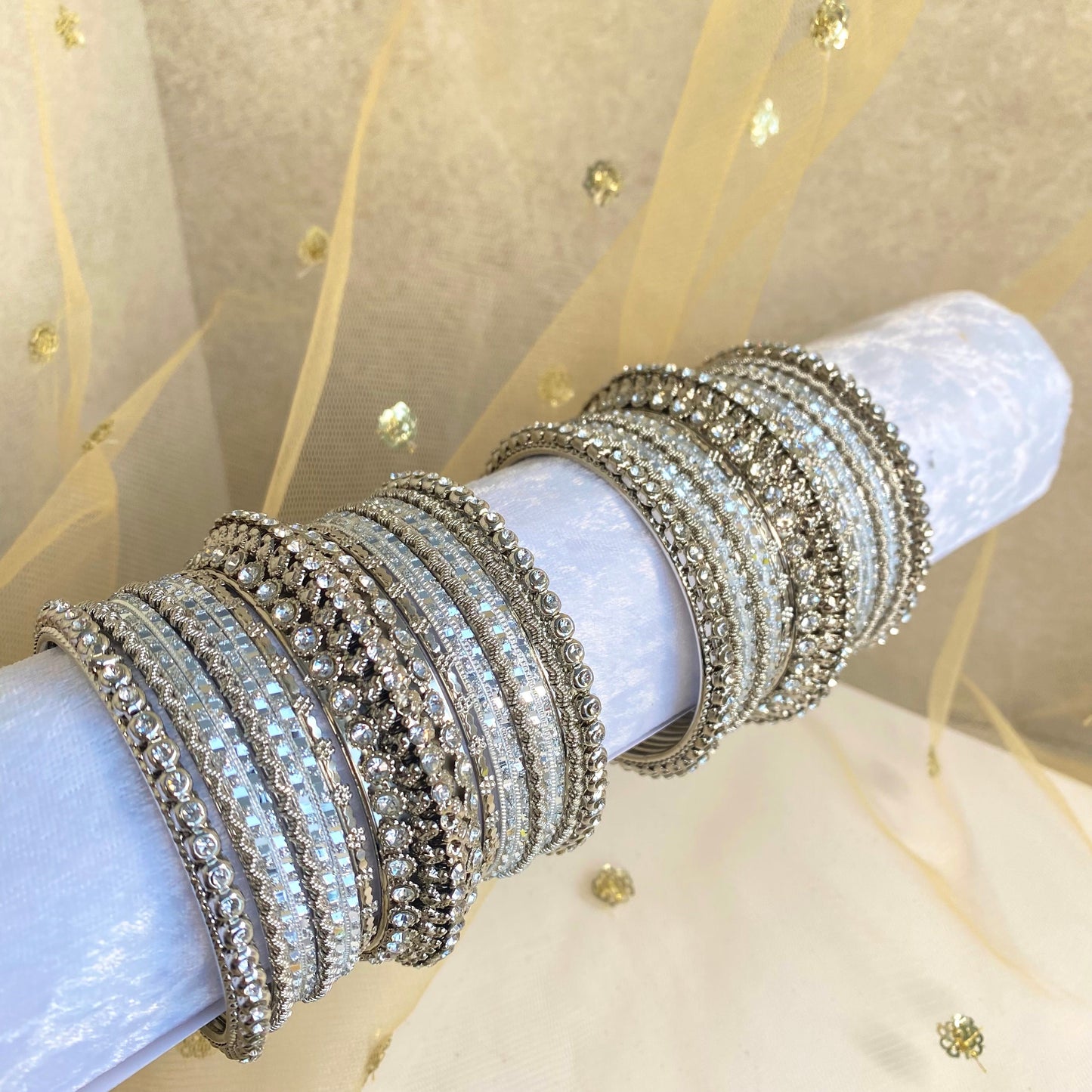 Shimmer Crystal Bangles - Silver/Indian/ Pakistani/Jewelley/ Fashion Bracelet