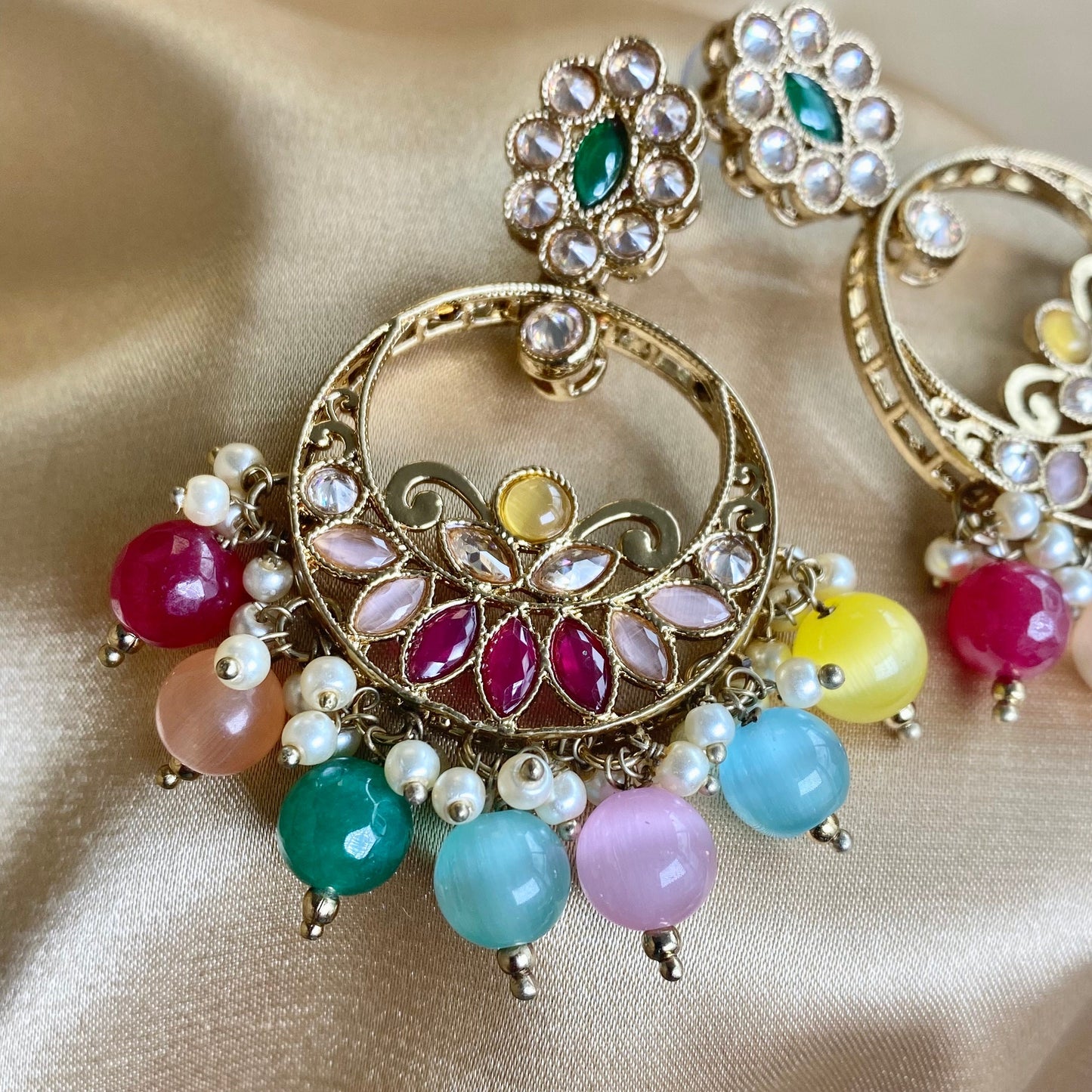 Crystal Multicolour Earrings/Indian Mehendi Night Earrings/Fashion Jewellery/ Gift for Women/Indian/Pakistani style