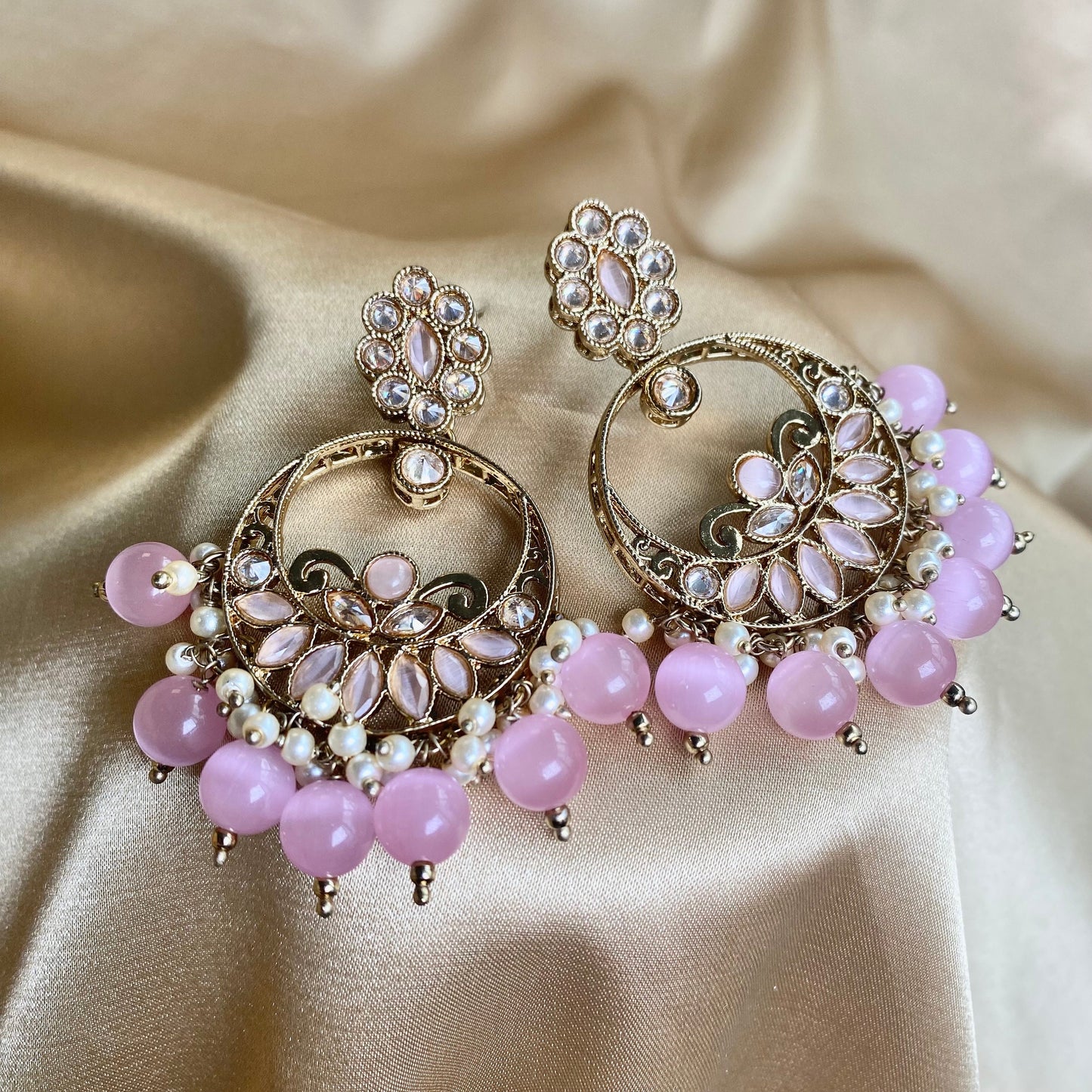 Crystal Pink Earrings/ Fashion Jewellery/ Gift for Women/Indian/Pakistani style/ Fashion Jewellery/ Gift for Women/Indian/Pakistani style