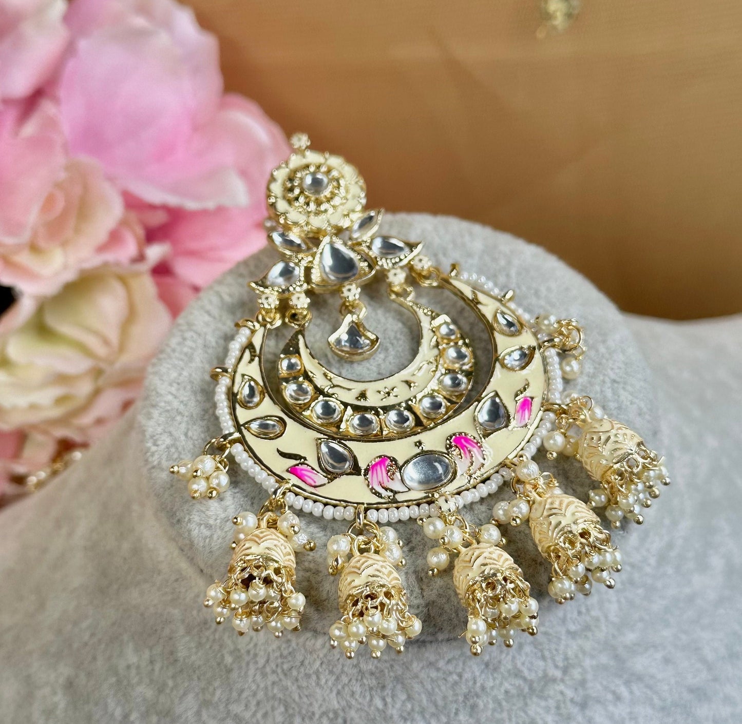 Meenakari/Faux Kudan Large Tikka - Cream/ Tikli/ Indian/ Pakistani Fashion Jewellery/Maang Tikkas