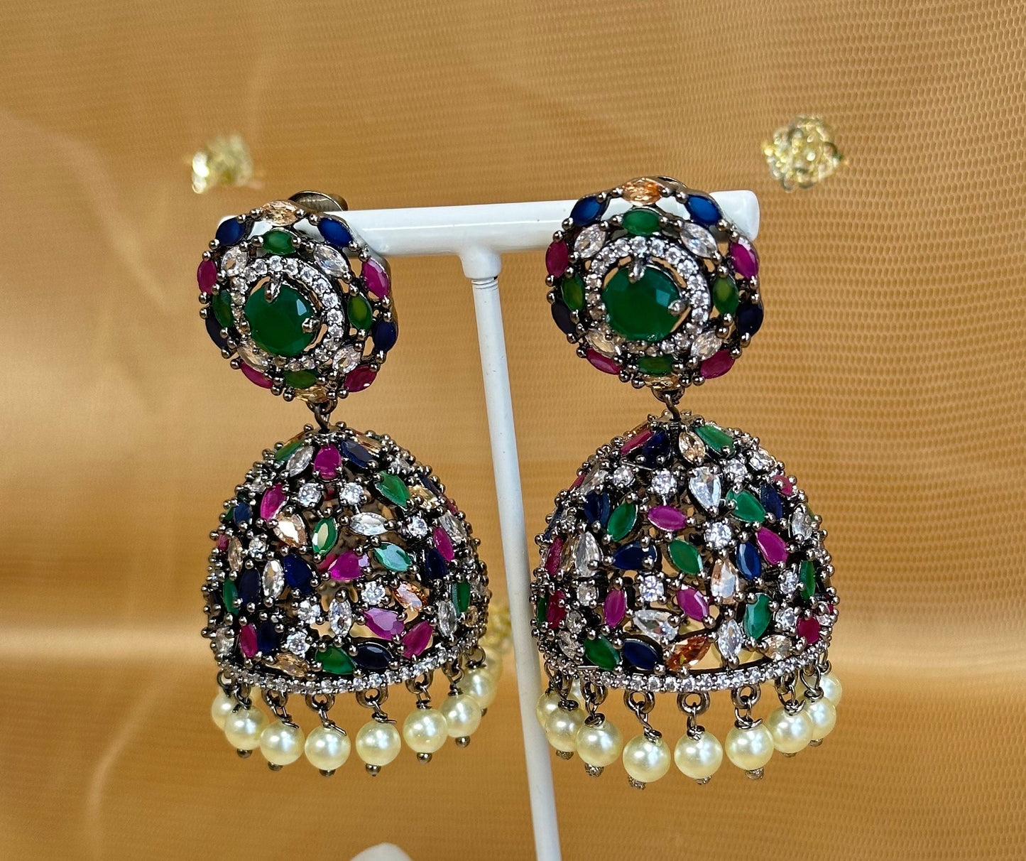 Multicolour Medium Diamante Jhumka Earrings