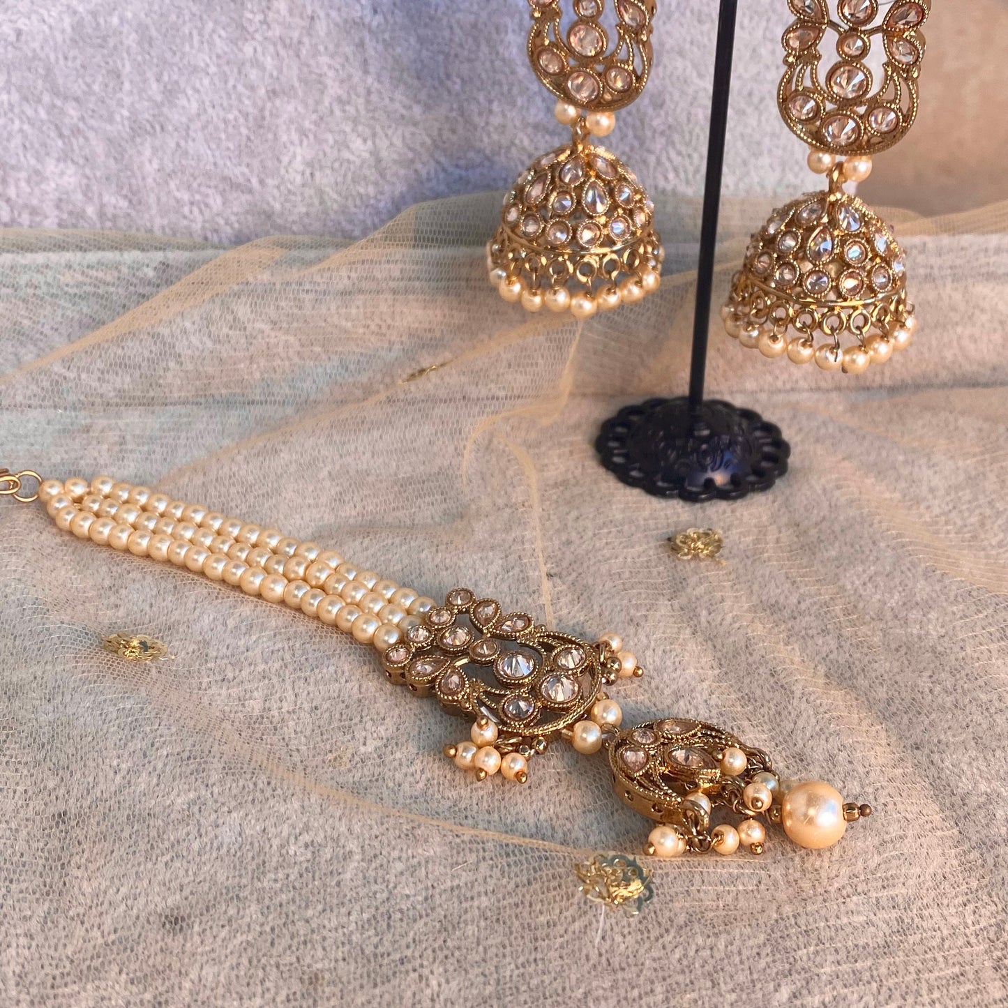 Golden and Pearl Choker set Earring/ Tikka/ Tikli/ Indian/ Pakistani/Fashion Jewellery/ Gift for Women