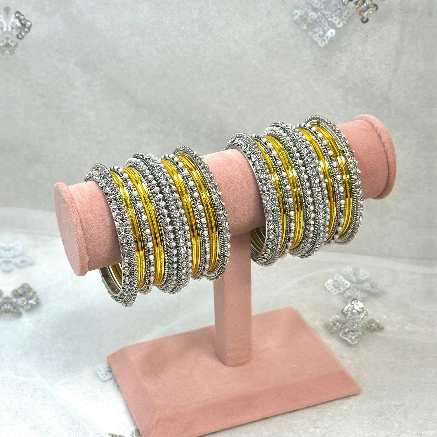 Yellow/Silver Bangle Set/Indian/ Pakistani/Jewelley/ Fashion Bracelet