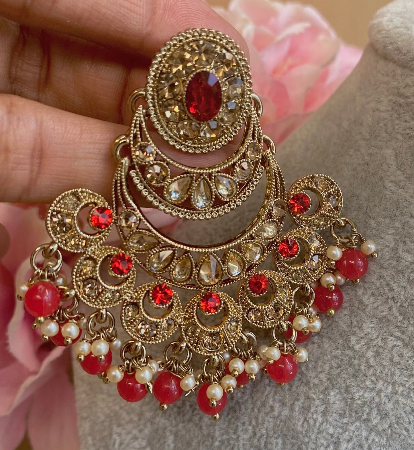 Red Antique gold Indian Earrings/ Fashion Jewellery/ Gift for Women/Indian/Pakistani style