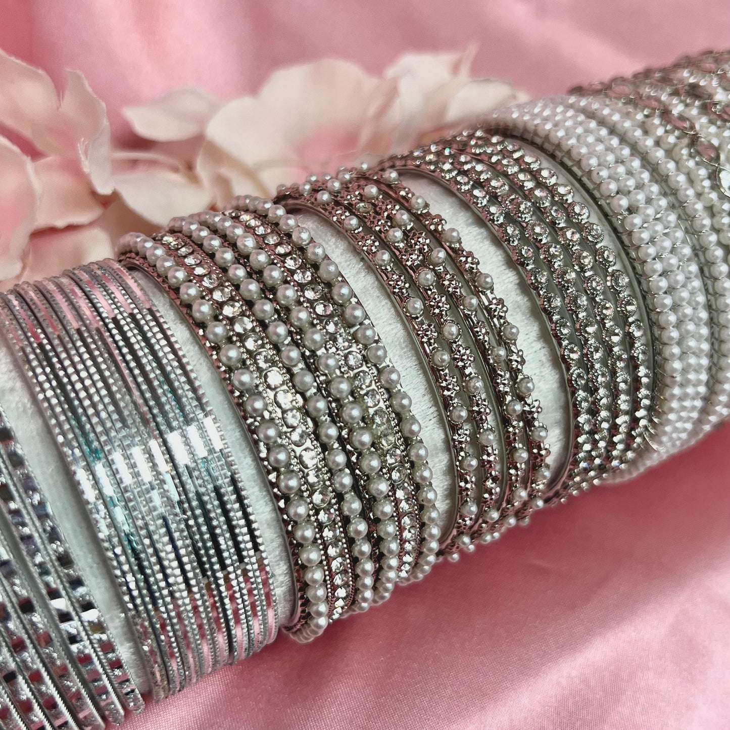 Bangle Roll Build Your Bangle Set - Silver Pearl Collection/Indian/ Pakistani/Jewelley/ Fashion Bracelet/Bangle roll/ Gift for Women/ Party