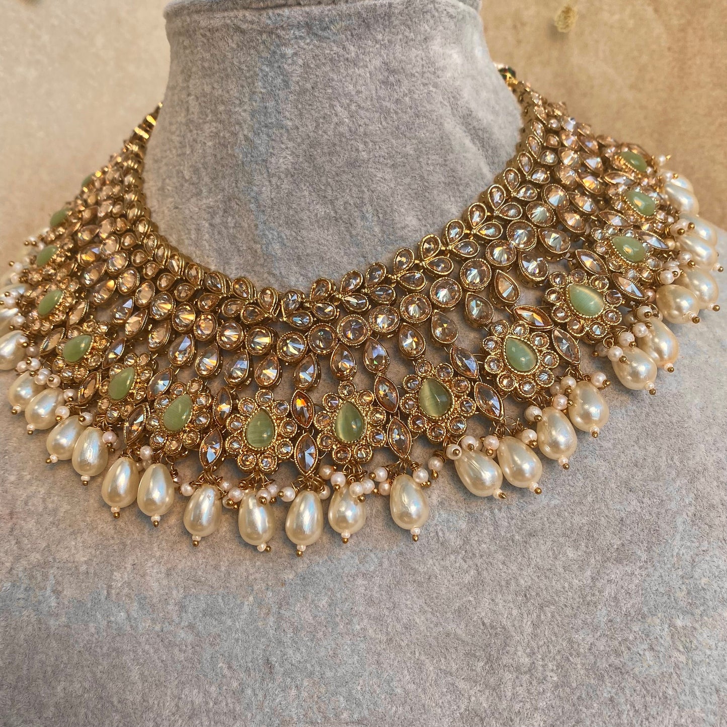 Silver Bridal Mint Necklace/ Unique Style/ Indian/ Pakistani/Fashion Jewellery/ Gift for Women