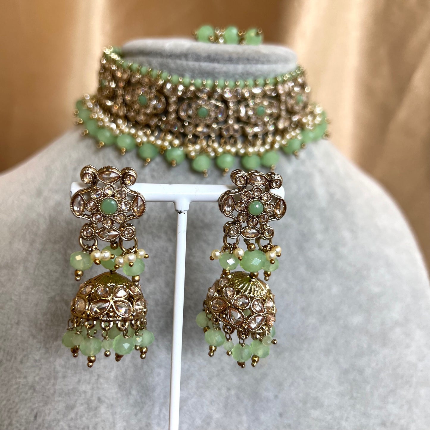 Crystal Choker Set - Mint Earring/ Tikka/ Tikli/ Indian/ Pakistani/Fashion Jewellery/ Gift for Women