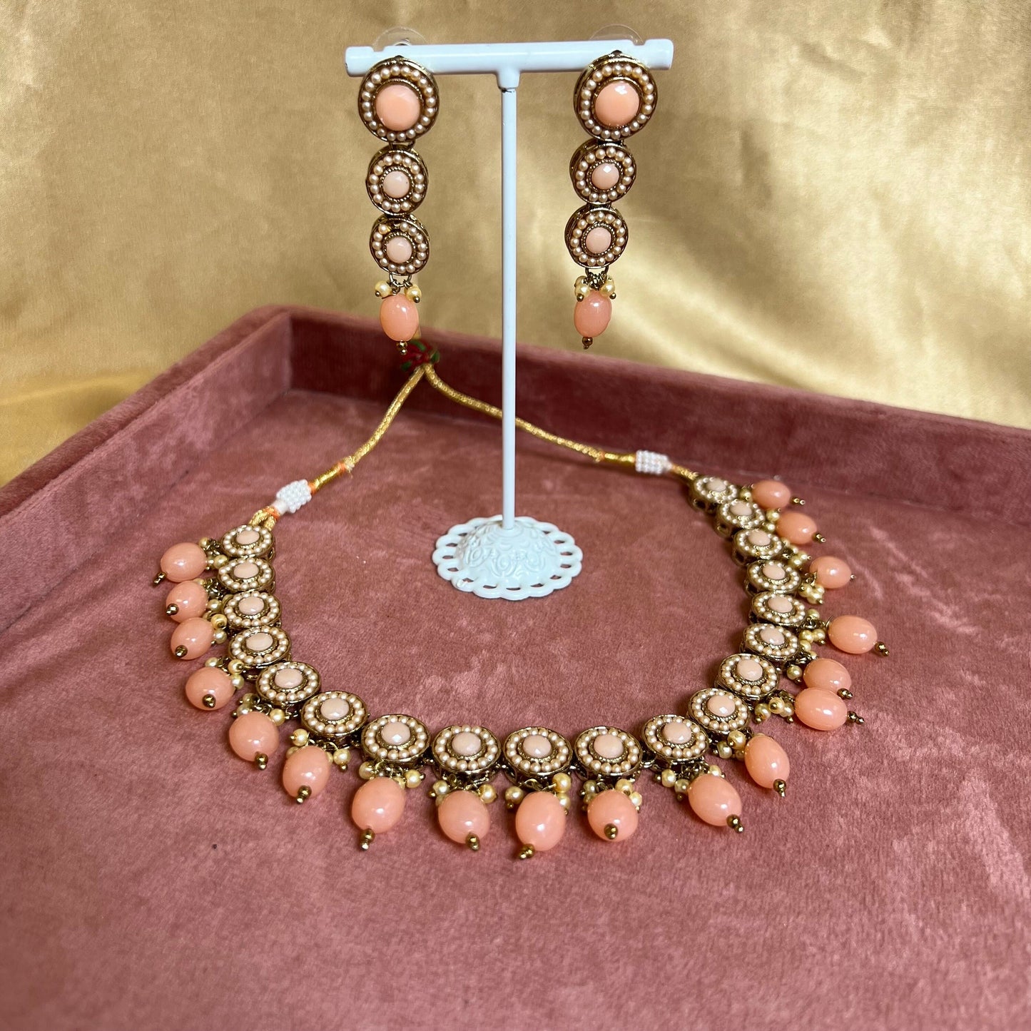 Peach Necklace Set Earring/ Indian/ Pakistani/Fashion Jewellery/ Gift for Women