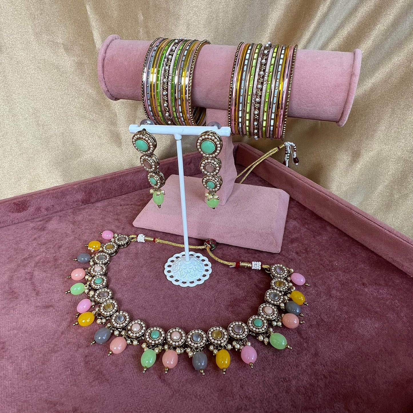 Pastel Necklace, Earring and Bangles/Earring/ Tikka/ Tikli/ Indian/ Pakistani/Fashion Jewellery/ Gift for Women