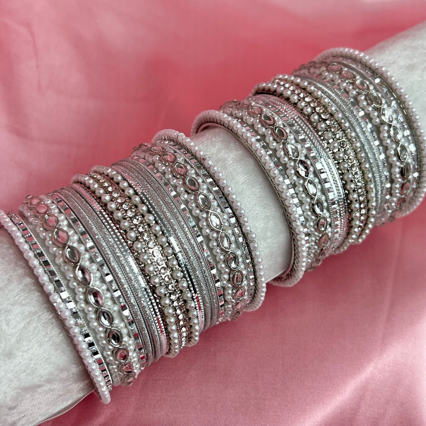 Pearl Silver Bangle Set/Indian/ Pakistani/Jewelley/ Fashion Bracelet