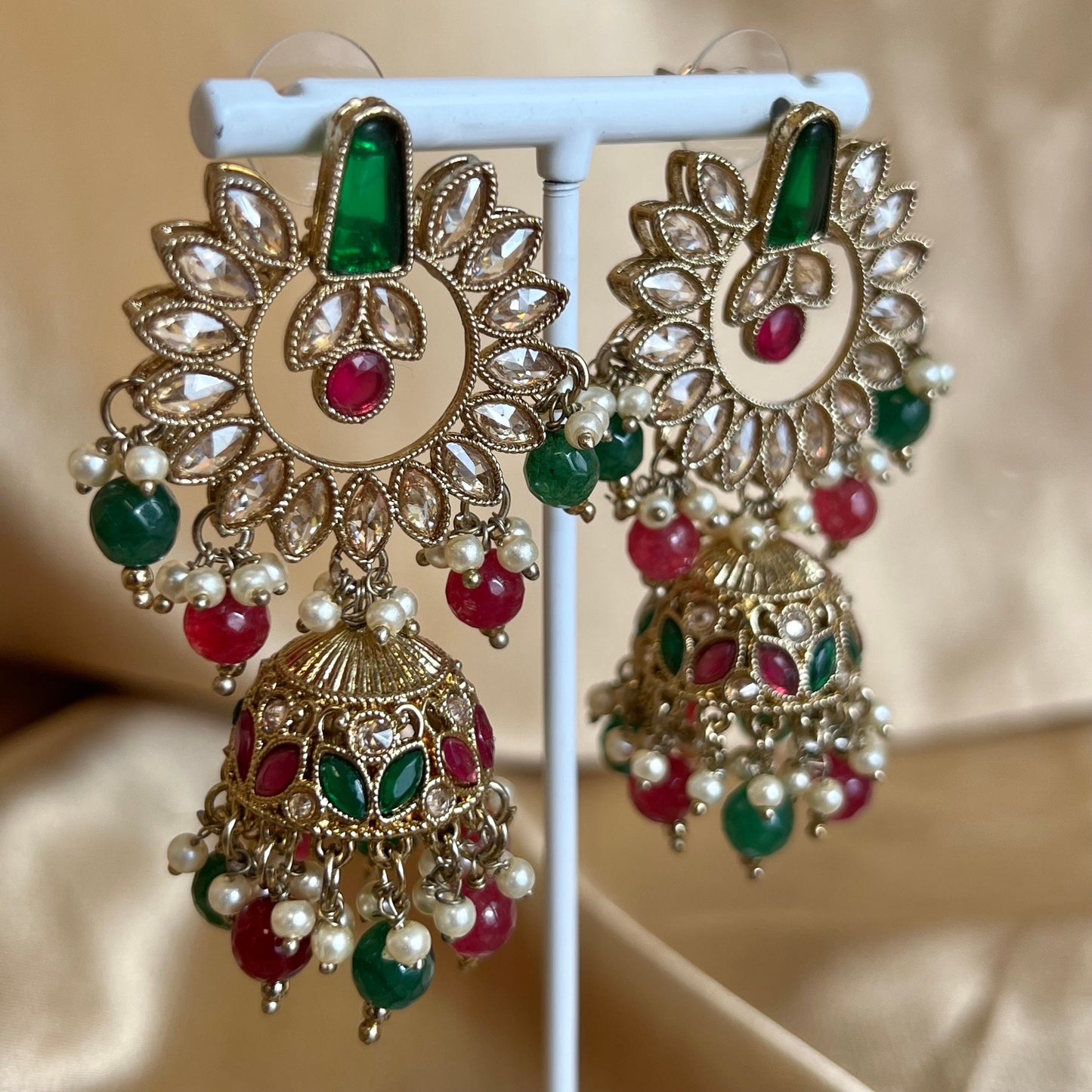Crystal Earrings - Green & Ruby/ Fashion Jewellery/ Gift for Women