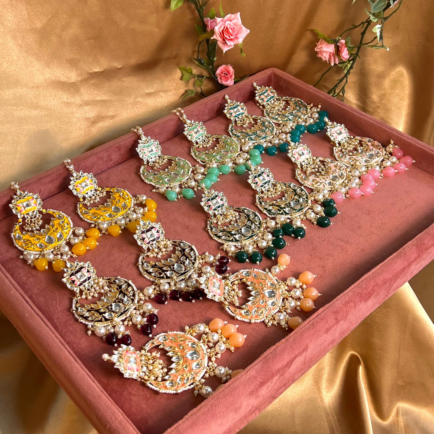 Meenakari/ Yellow/ Pearl- Hand Painted Kundan Earring Large/ Fashion Jewellery/ Gift for Women