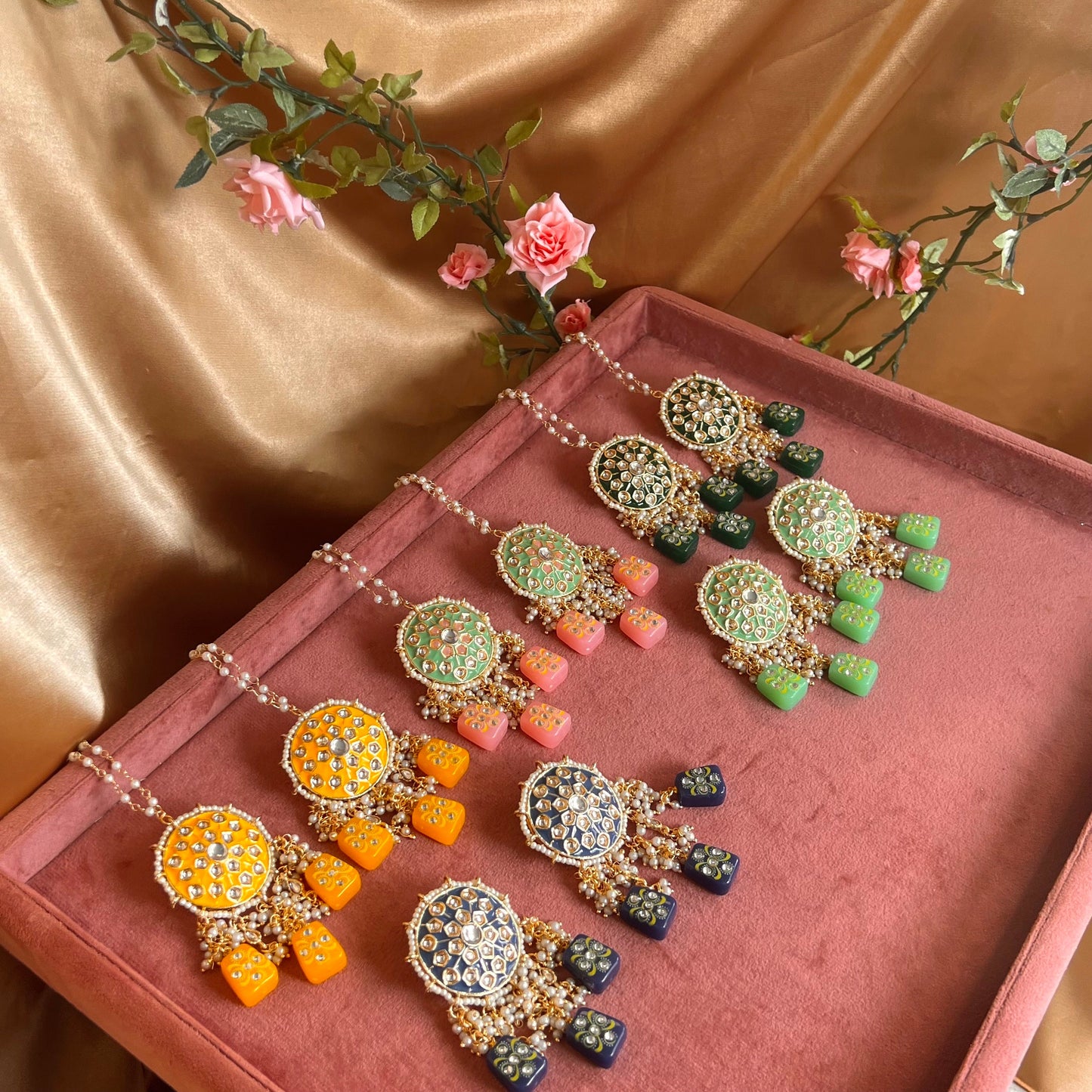 Pink/Mint- Dice Design Faux Kundan Earring Indian Style Earring/ Pakistani Fashion/Party Earring. Gift for women