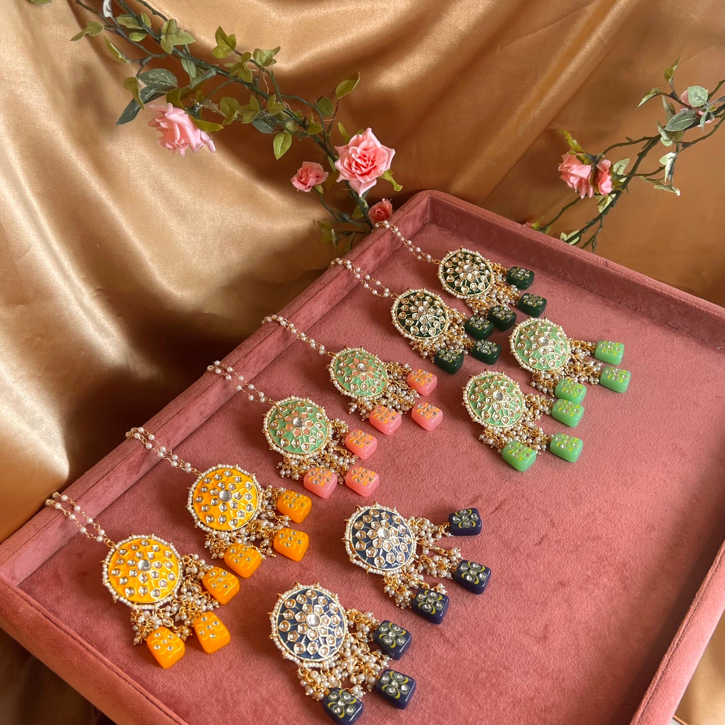 Yellow- Dice Design Faux Kundan Earring Indian Style Earring/ Pakistani Fashion/Party Earring. Gift for women