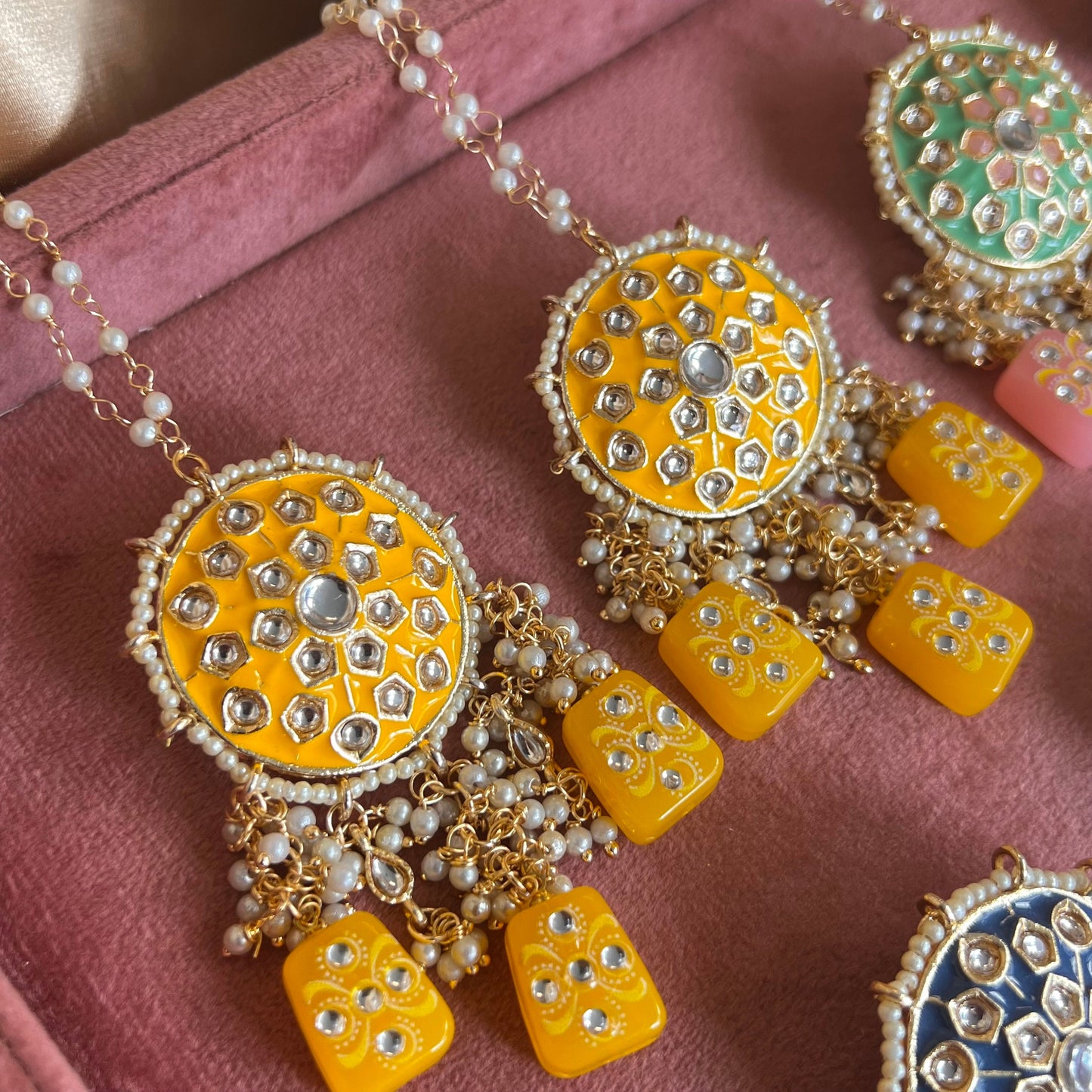 Yellow- Dice Design Faux Kundan Earring Indian Style Earring/ Pakistani Fashion/Party Earring. Gift for women