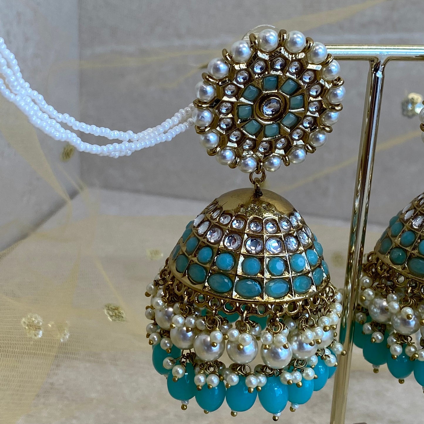 Meenakari/ Indian/ Pakistani Style/Extra Large Blue Jhumka Earrings