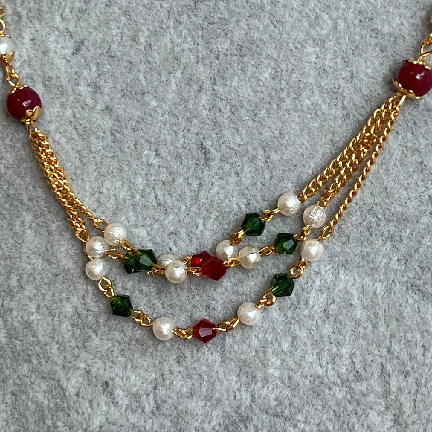 Maroon and Green Gold Thin Long Necklace Chain/ Mala/ Haar/ Unique Style/ Indian/ Pakistani/Fashion Jewellery/ Gift for Women