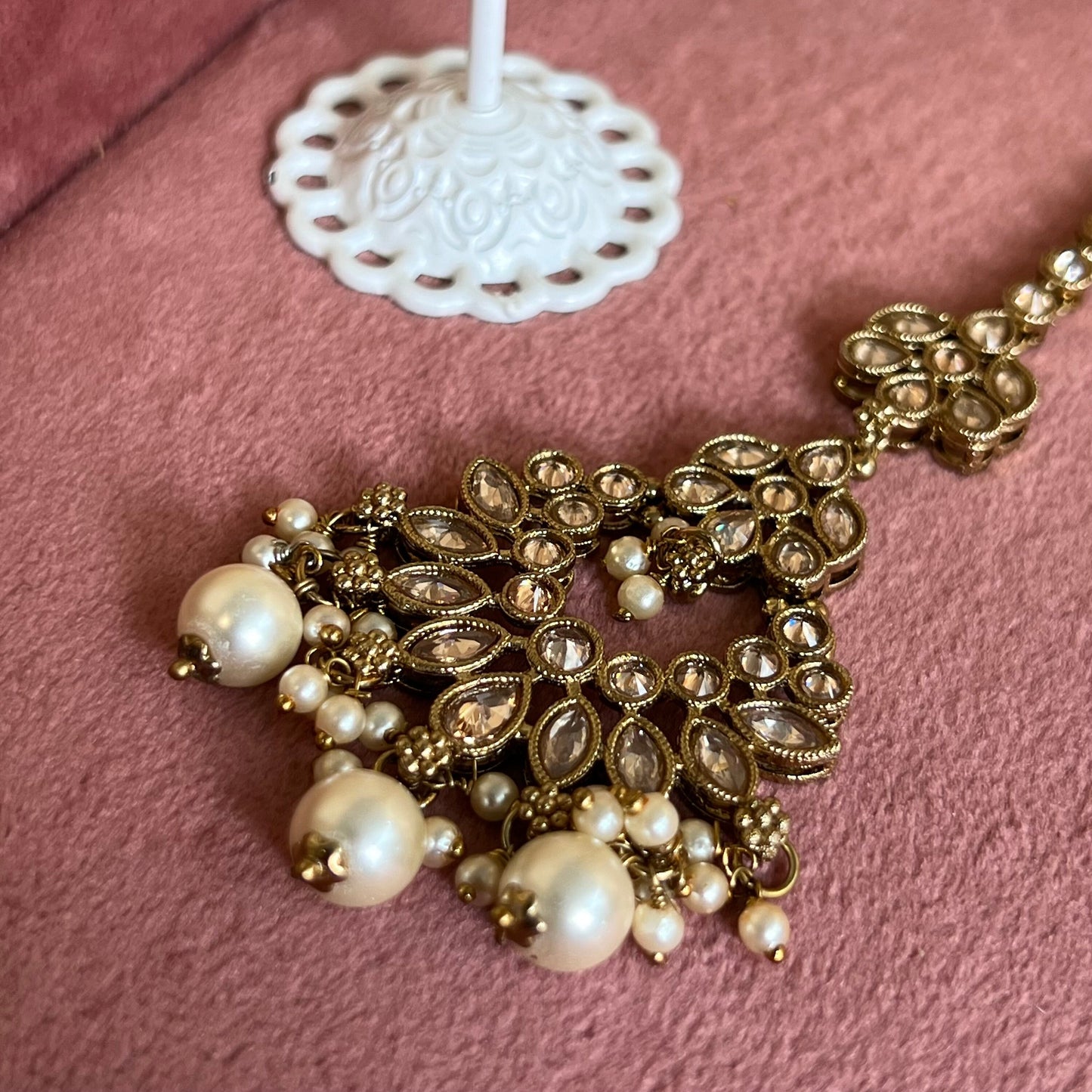 Champagne Earring and Tikka set/Flat Earring Indian/ Pakistani Style/ Tikli