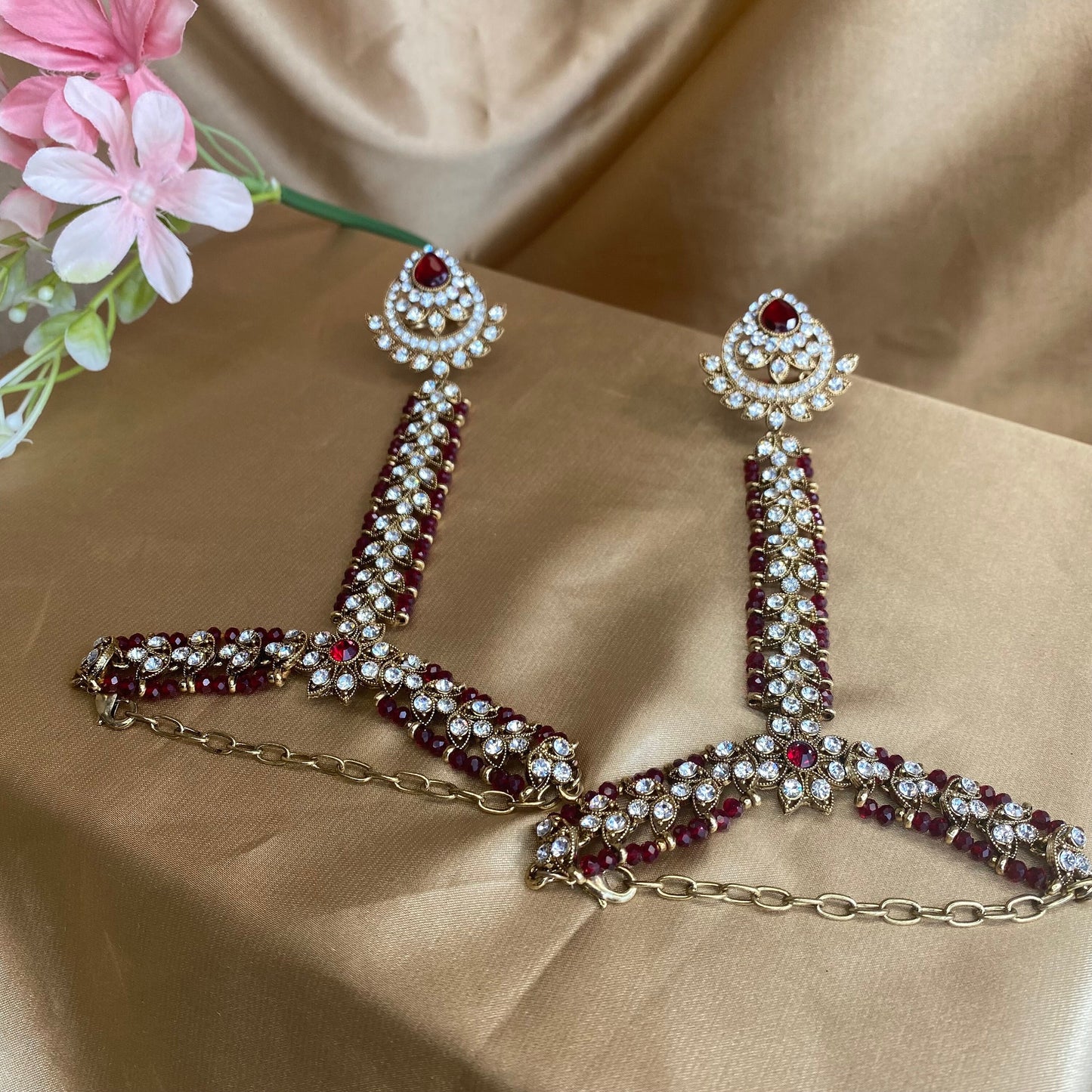 Hand Harness - Maroon (Pair)/ Fashion Jewellery/ Gift for Women/Indian/Pakistani style /Haathphool/Hand Accessory