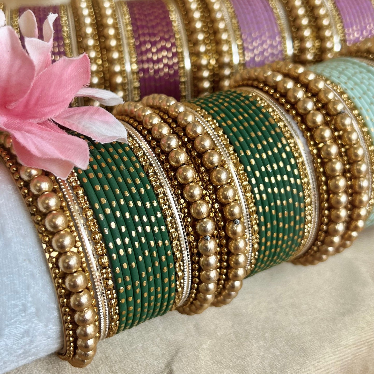 Small Gold Ball Bangle Set- Green/Indian/ Pakistani/Jewelley/ Fashion Bracelet